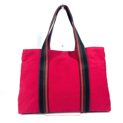 Pre-owned Hermes Black Red Color Canvas Shoulder Bag Tote Bag () In Multi