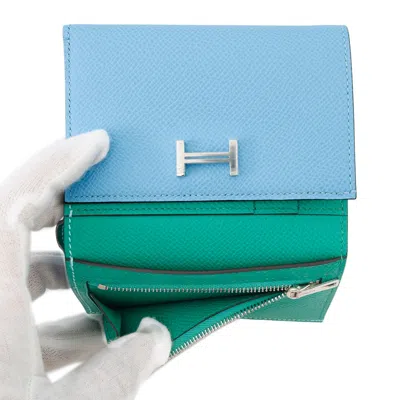 Pre-owned Hermes Blue Green Epsom Leather Wallet (tri-fold) () In Multi