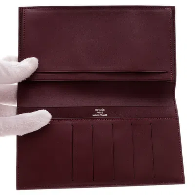 Pre-owned Hermes Bordeaux Swift Leather Long Wallet (bi-fold) () In Burgundy