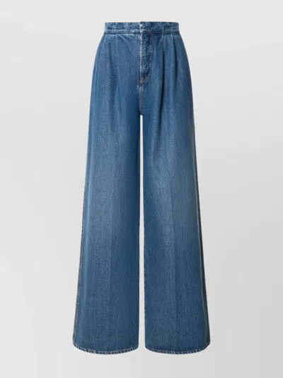 Alberta Ferretti High Waist Wide Leg Trousers With Pleats In Blue