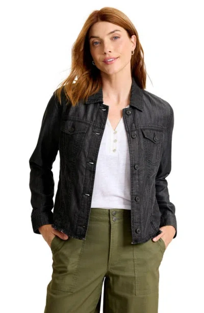 Tommy Bahama Fray Hem Chambray Crop Jacket In Black