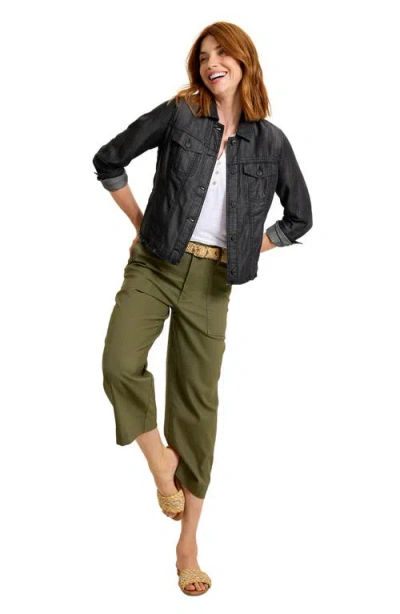 Tommy Bahama Fray Hem Chambray Crop Jacket In Black
