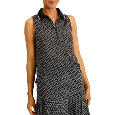 Tommy Bahama Abby Puerto Palms Half Zip Sleeveless Polo Top In Black