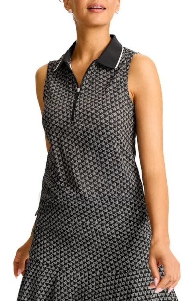 Tommy Bahama Abby Puerto Palms Half Zip Sleeveless Polo Top In Black