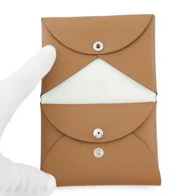Pre-owned Hermes Gold Vert Epsom Leather Coin Purse/coin Case ()