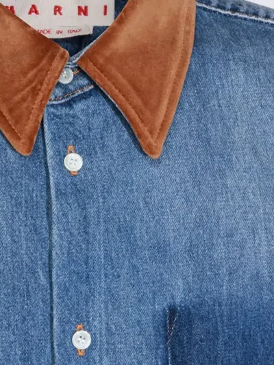 Marni Long Sleeve Shirt Contrast Collar In Blue
