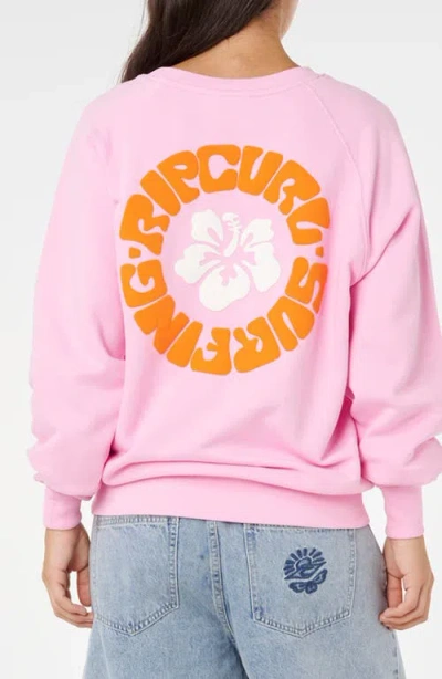 Rip Curl Luxe Surf Puff Logo Crewneck Sweatshirt In Pink