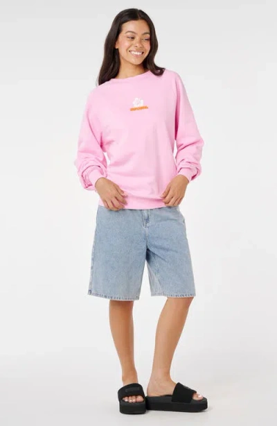 Rip Curl Luxe Surf Puff Logo Crewneck Sweatshirt In Pink