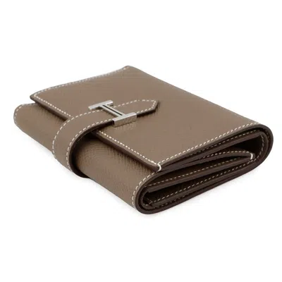 Pre-owned Hermes Kara Etoupe Gray Epsom Leather Wallet (tri-fold) ()