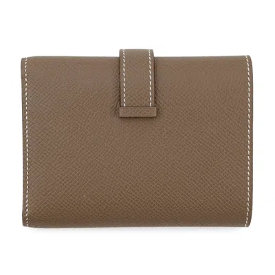 Pre-owned Hermes Kara Etoupe Gray Epsom Leather Wallet (tri-fold) ()
