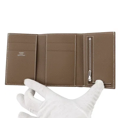 Pre-owned Hermes Kara Etoupe Gray Epsom Leather Wallet (tri-fold) ()