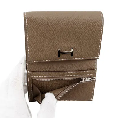Pre-owned Hermes Kara Etoupe Gray Epsom Leather Wallet (tri-fold) ()