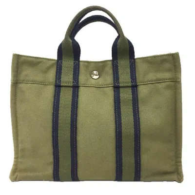 Pre-owned Hermes Khaki Cotton Canvas Tote Bag () In Brown