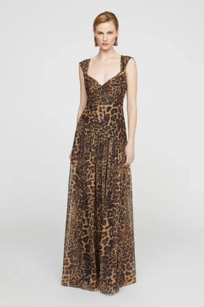 Halston Claudia Chiffon Gown In Brown