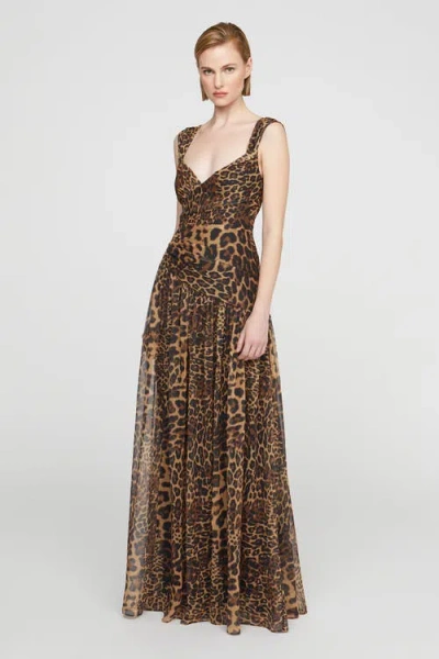 Halston Claudia Chiffon Gown In Brown
