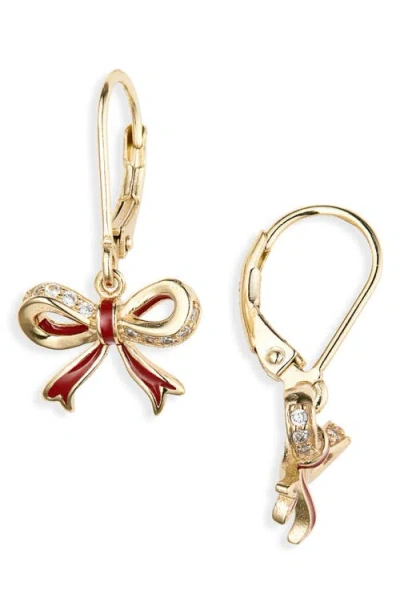 Chanteur Kids' Red Bow Lever-back Earrings In Gold