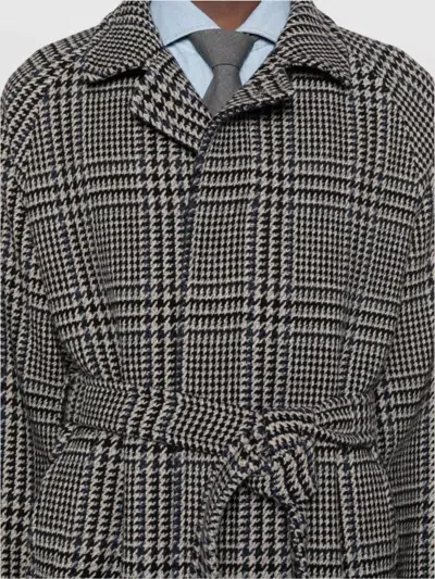 Tagliatore Prince Of Wales Virgin Wool And Cashmere Blend Coat In Gray