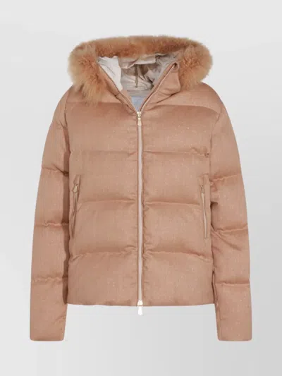 Eleventy Insulated Jackets With Fur Trim Hood In Pink
