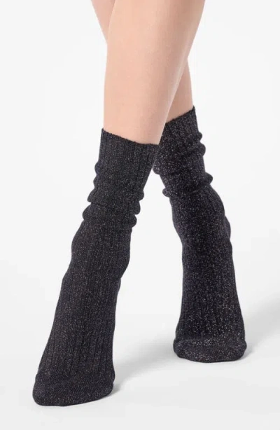 Oroblu Diamond Rib Crew Socks In Black