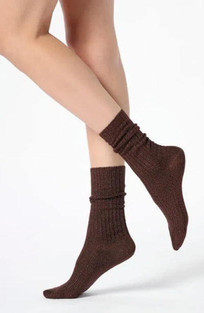 Oroblu Diamond Rib Crew Socks In Brown
