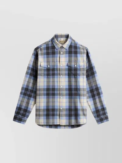 Woolrich Flannel Shirt With Long Sleeves And Pockets In Blue