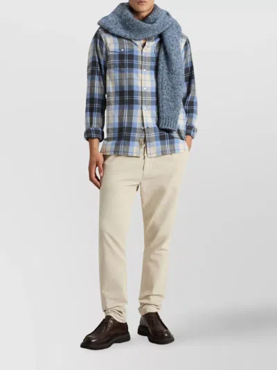 Woolrich Flannel Shirt With Long Sleeves And Pockets In Blue