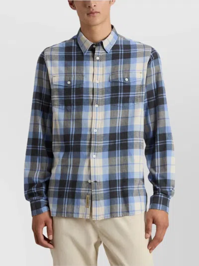 Woolrich Flannel Shirt With Long Sleeves And Pockets In Blue