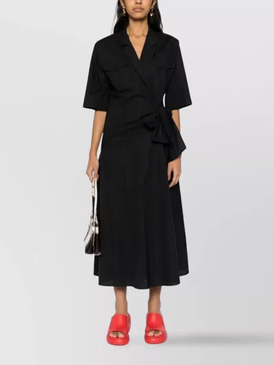 Msgm Midi Wrap Dress With Front Tie And Pockets In Black