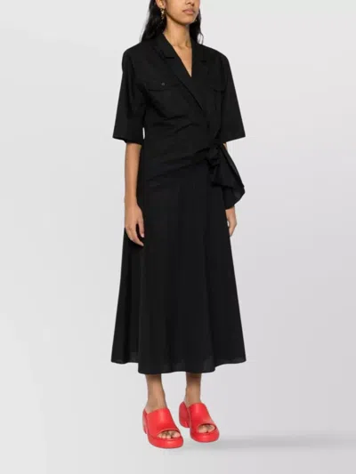 Msgm Midi Wrap Dress With Front Tie And Pockets In Black