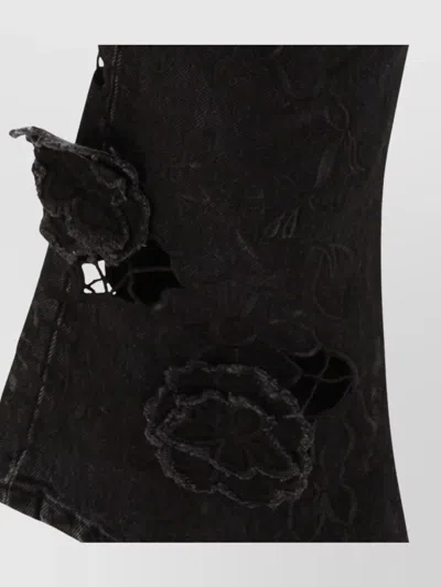 Blumarine Straight Trousers With Distressed Floral Appliqué In Gray