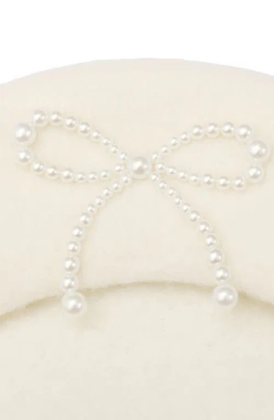 Kate Spade New York Faux Pearl Bow Beret In Neutral