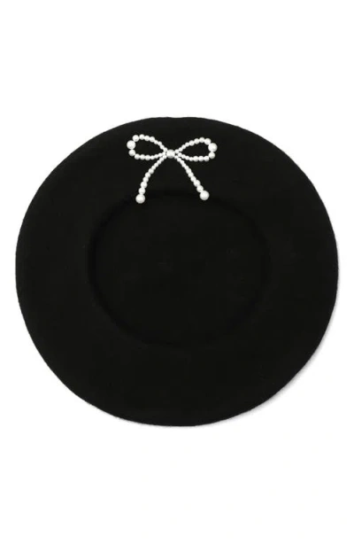 Kate Spade New York Faux Pearl Bow Beret In Black
