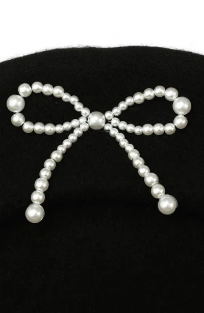 Kate Spade New York Faux Pearl Bow Beret In Black