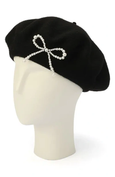 Kate Spade New York Faux Pearl Bow Beret In Black