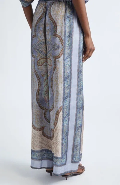 Zimmermann Wanderlust Paisley Relaxed Wide Leg Habutai Silk Drawstring Pants In Blue