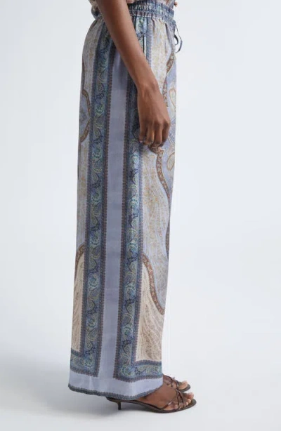 Zimmermann Wanderlust Paisley Relaxed Wide Leg Habutai Silk Drawstring Pants In Blue
