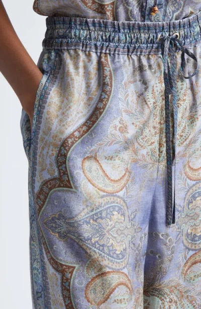 Zimmermann Wanderlust Paisley Relaxed Wide Leg Habutai Silk Drawstring Pants In Blue