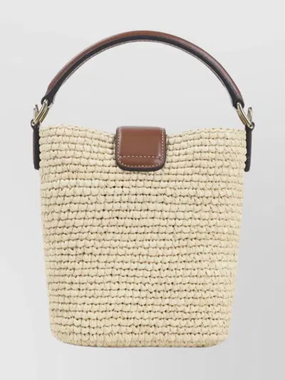 Celine Raffia Bucket Bag Adjustable Shoulder Strap In Neutral