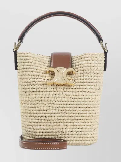 Celine Raffia Bucket Bag Adjustable Shoulder Strap In Neutral