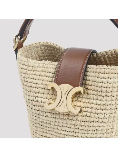Celine Raffia Bucket Bag Adjustable Shoulder Strap In Neutral