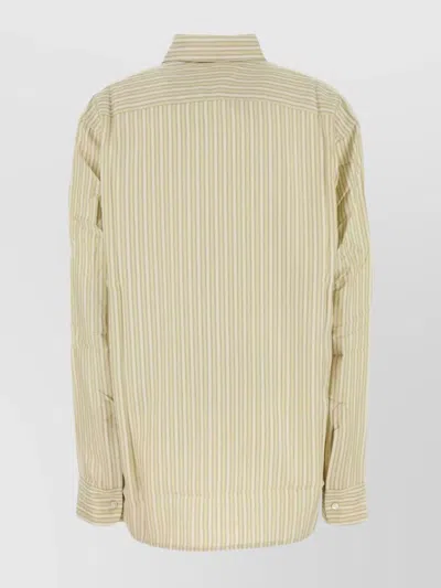 Le Kasha Oversized Silk Shirt With Embroidery And Stripes In Neutral