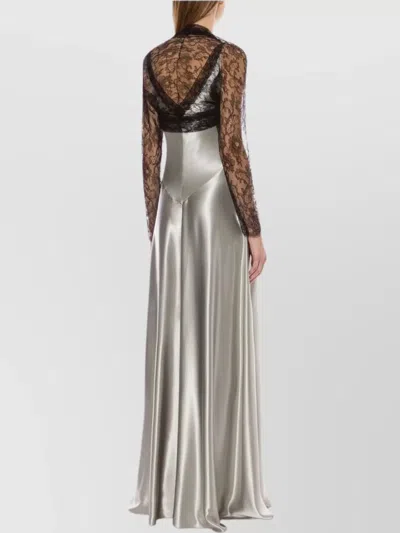 Alberta Ferretti Backless Satin Long Sleeve Floor-length Dress In Multi
