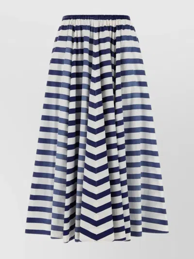 Prada Striped A-line Midi Skirt In Poplin In Multi