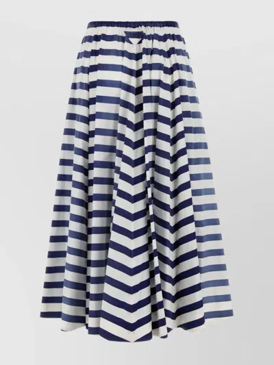 Prada Striped A-line Midi Skirt In Poplin In Multi