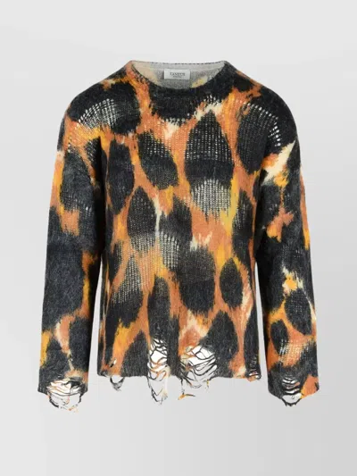 Laneus Animal Print Distressed Baby Alpaca Sweater In Multi