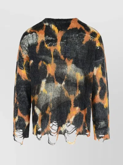 Laneus Animal Print Distressed Baby Alpaca Sweater In Multi