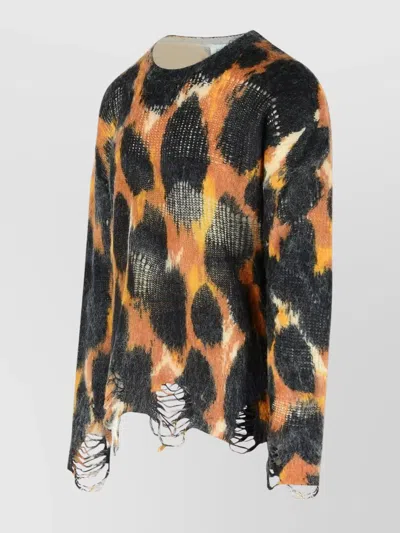 Laneus Animal Print Distressed Baby Alpaca Sweater In Multi