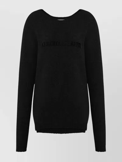Alberta Ferretti Long Sleeve Crew Neck Knitwear Top In Black