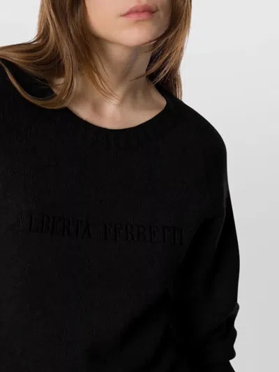 Alberta Ferretti Long Sleeve Crew Neck Knitwear Top In Black