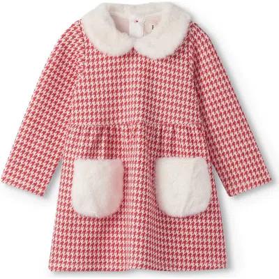 Hatley Red Houndstooth Dress With Faux Fur Trim In Red